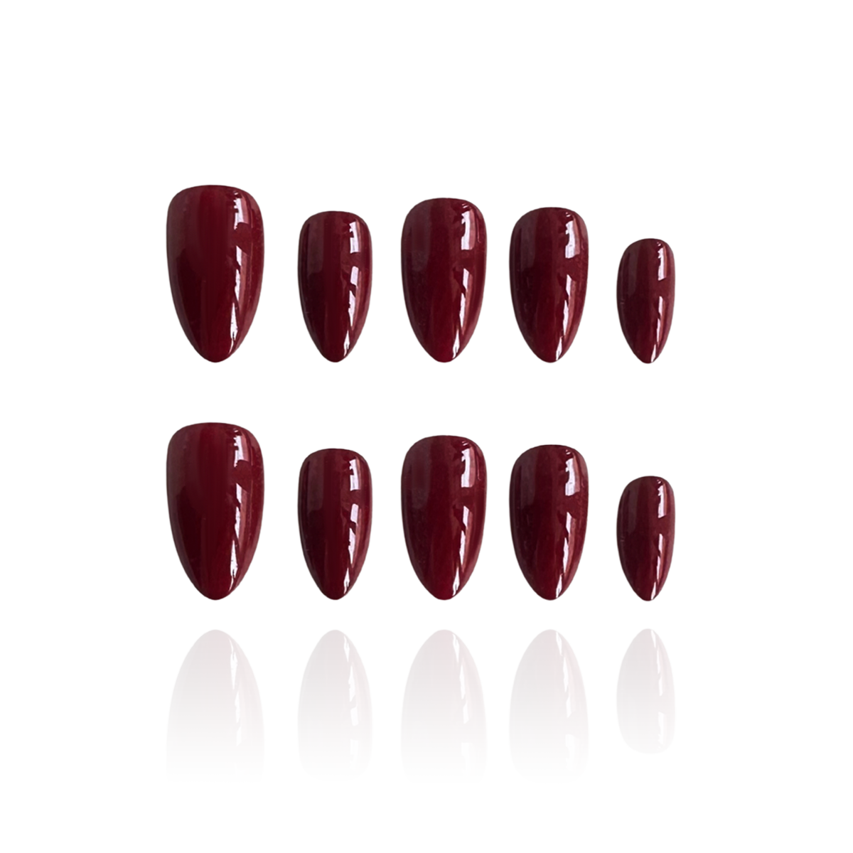 Grown up is a reusable handmade press-on nails set by Leme. Sophisticated short almond nails in a deep wine red that commands attention. Handcrafted with premium materials for a flawless finish and comfortable wear. The rich, elegant shade pairs effortlessly with any occasion—from everyday elegance to evening glamour. Reusable and durable, these nails deliver salon-quality results at home. Perfect for those who appreciate timeless style with a bold edge.