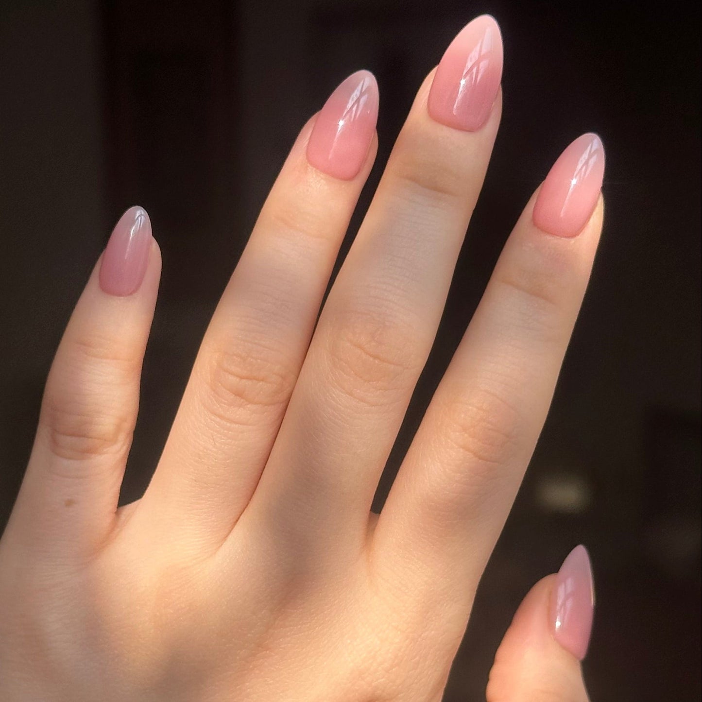 Rosy Blush is a reusable handmade press-on nails set by Leme. It features a refined short almond silhouette in a delicate pink shade. Crafted from premium materials, these nails deliver a sophisticated, salon-quality finish that complements any occasion. The expertly tapered shape flatters the fingertip while maintaining practical everyday wearability. Perfect for those seeking understated elegance with superior durability and a flawless appearance.