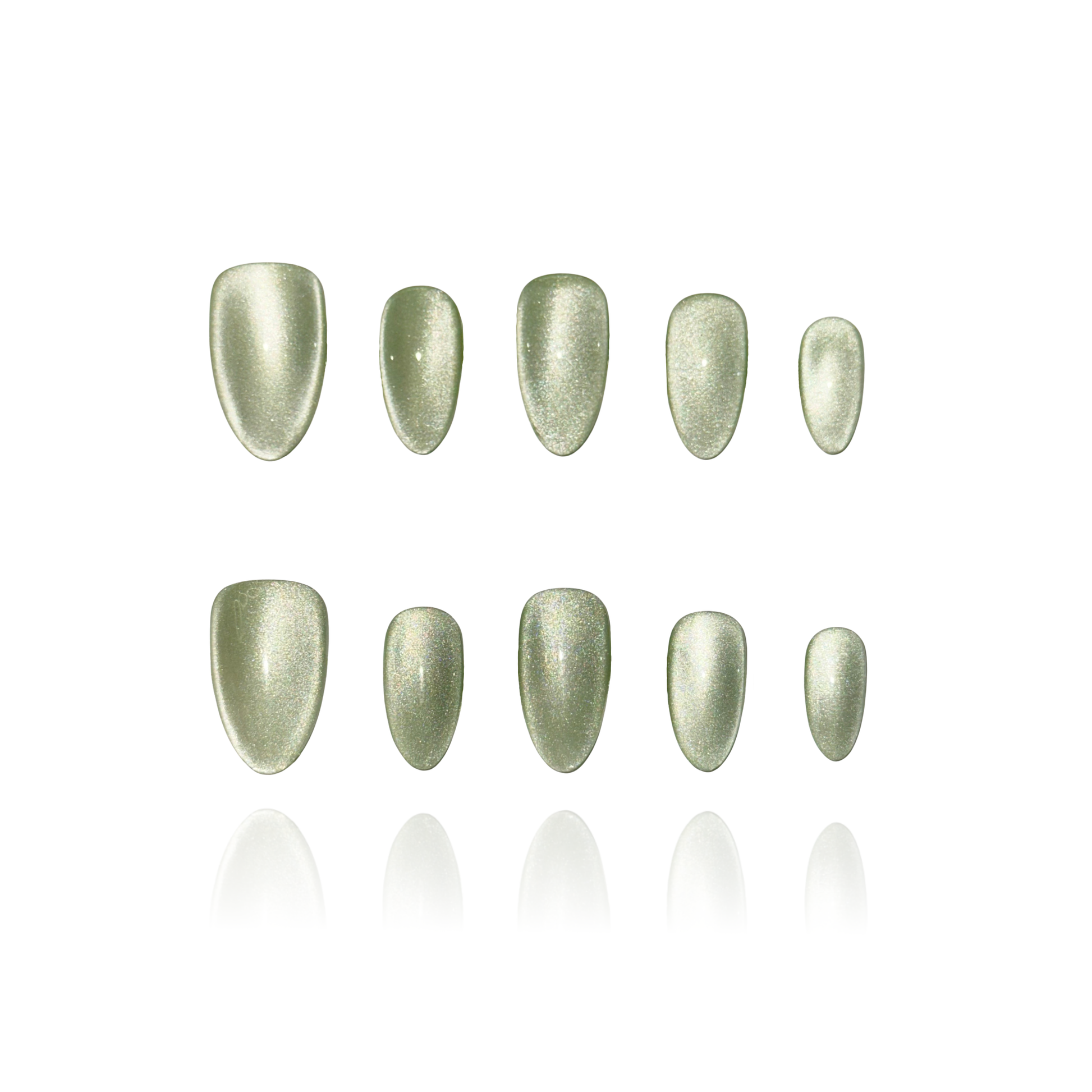 Apple Cider is a reusable handmade press-on nails set by Leme. Embrace the season with Apple Cider, our fresh spring collection featuring a stunning apple green fine cat-eye finish. Each set showcases multiple nail shapes to suit your style—from classic almond to bold square. Handcrafted with premium quality materials, these reusable press-on nails deliver a flawless, salon-finish look in seconds. Perfect for adding that effortless, cute spring vibe to any occasion.