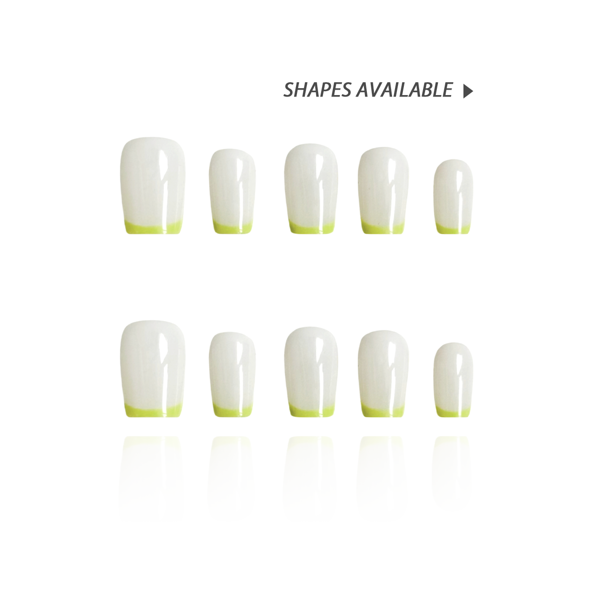 Banana Milk is a reusable handmade press-on nails set by Leme. These 2025 S/S01 5 nails feature a crisp white base complemented by vibrant neon yellow French tips, creating a striking and modern look. The set comes with multiple shapes and lengths. Crafted with high-quality materials, they ensure durability and a flawless finish, perfect for those seeking a bold yet sophisticated style. Ideal for adding a fresh, contemporary edge to any outfit.