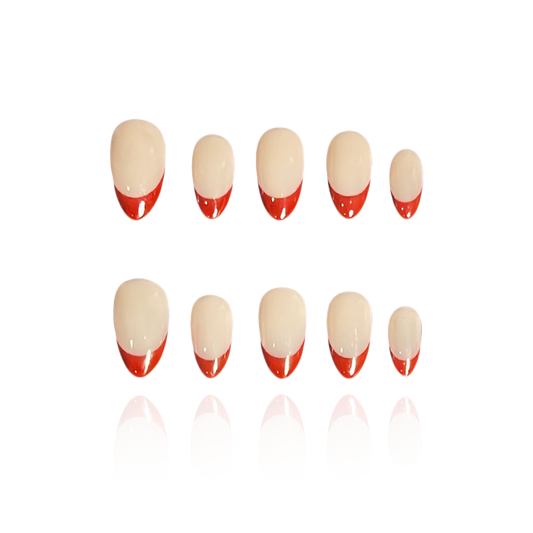 Little Cherry is a reusable handmade press-on nails set by Leme. Experience elegance with Little Cherry nails, featuring a short almond shape inspired by French design. Available in sophisticated red and nude shades, these high-quality nails offer a refined look perfect for any occasion.