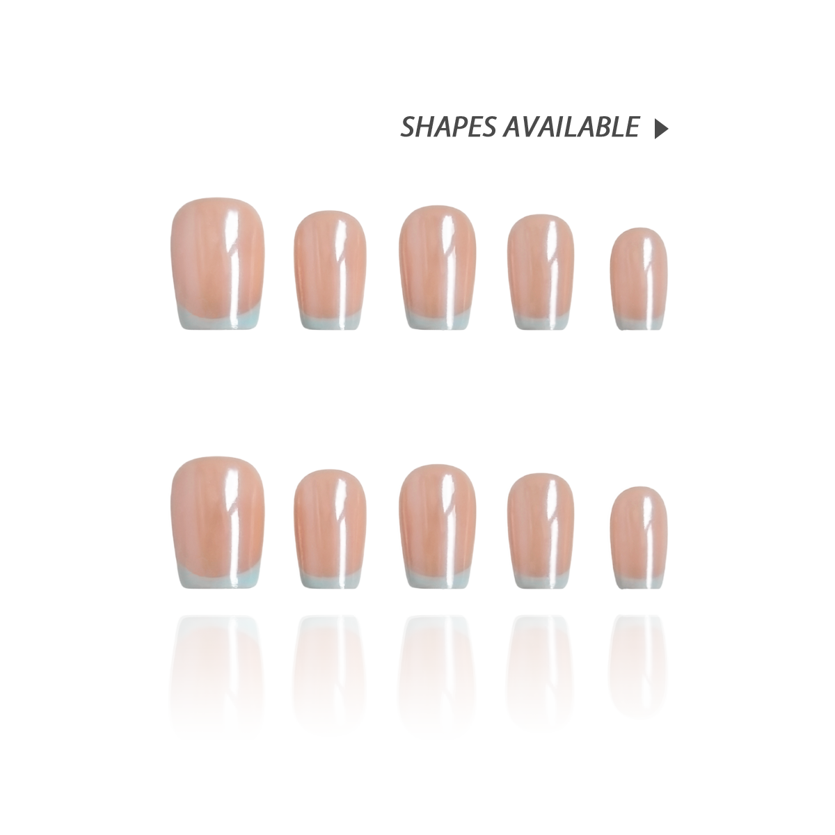 Ocean Breeze is a reusable handmade press-on nails set by Leme. Elevate your manicure with these expertly crafted press-on nails featuring a nude base and delicate baby blue French tips. The set comes with multiple shapes and lengths. Finished with a high-quality chrome sheen, this design offers a modern twist on a classic style, ensuring durability and a polished look that lasts. Perfect for those seeking subtle elegance with a contemporary edge.